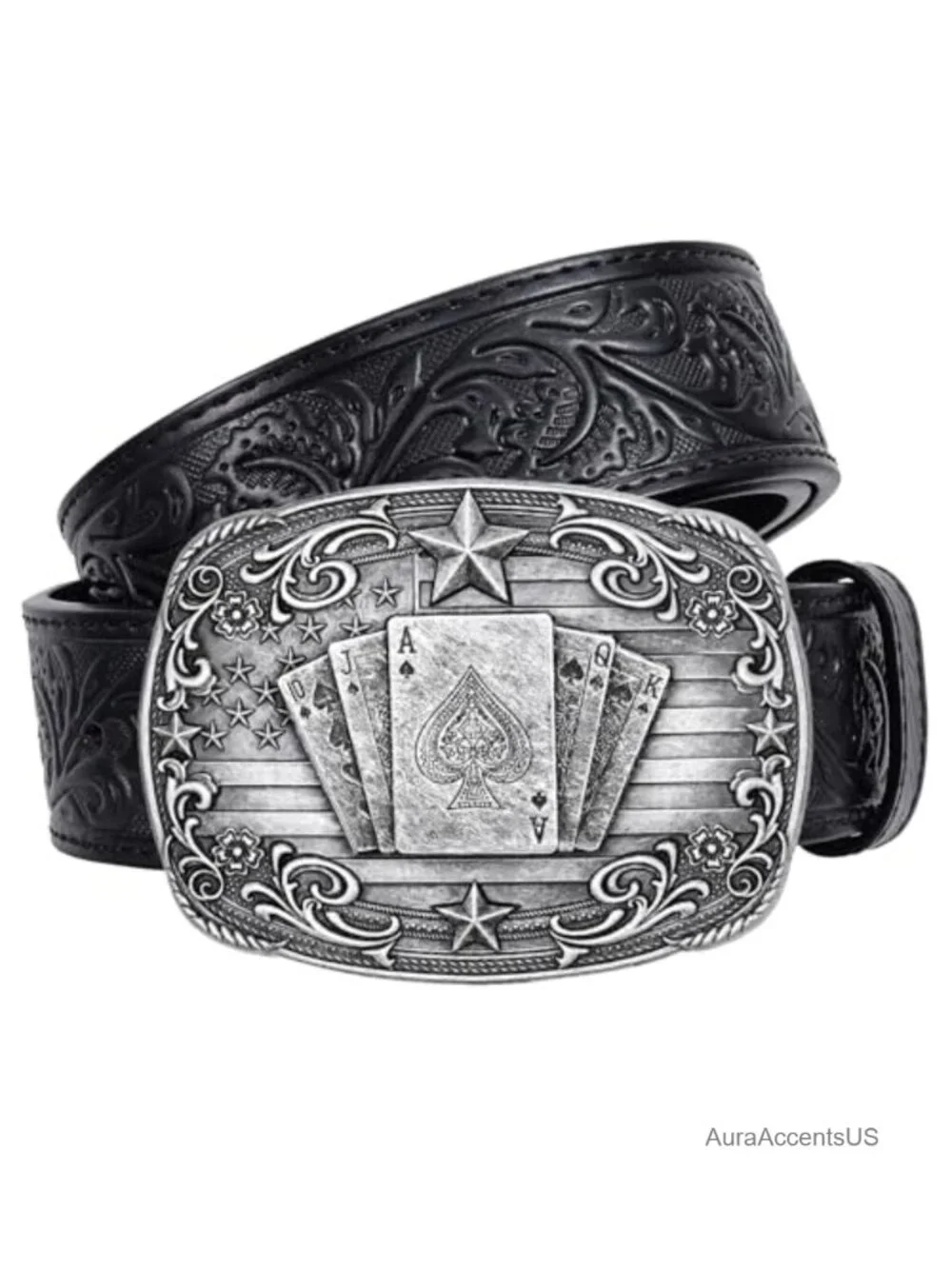 Western Cowboy Belt with Detachable Poker Buckle for Men Women